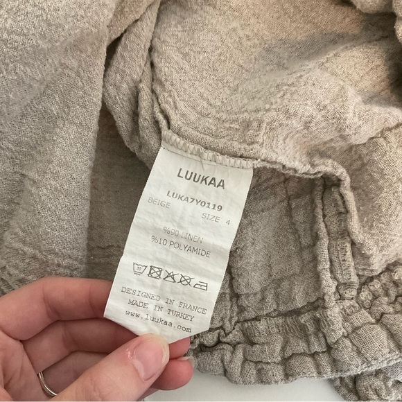 luukaa lagenlook linen beige 3/4 length sleeves front pockets shirt - Picture 2 of 8